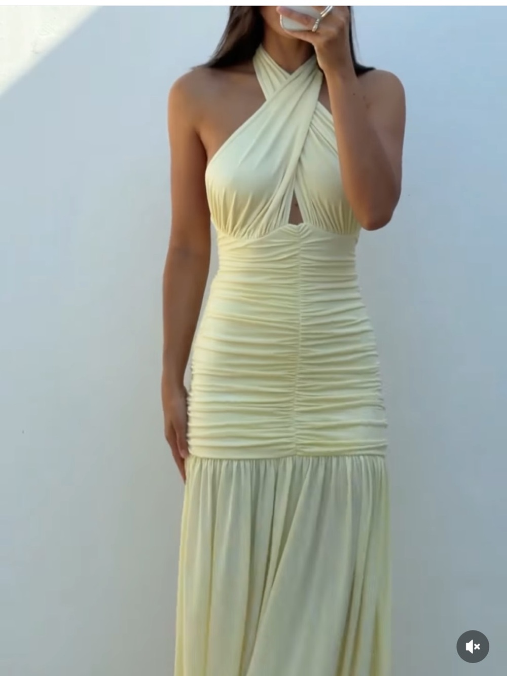 Hansen & Gretel Siren Halter Maxi Dress Butter Yellow V Neck Flowy Gown Small